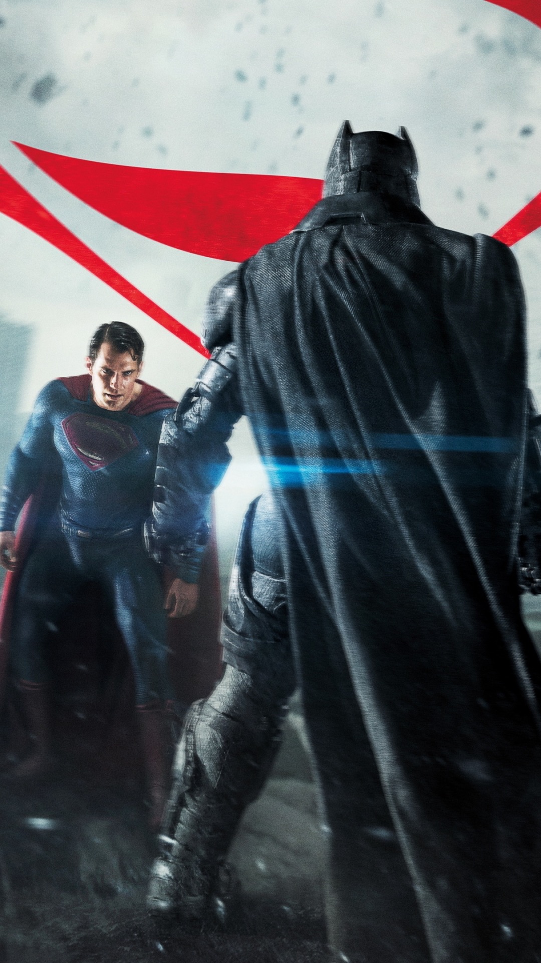 Fondo de pantalla DC Comics de la película BATMAN VS SUPERMAN con Batman de espaldas y Superman de cara
