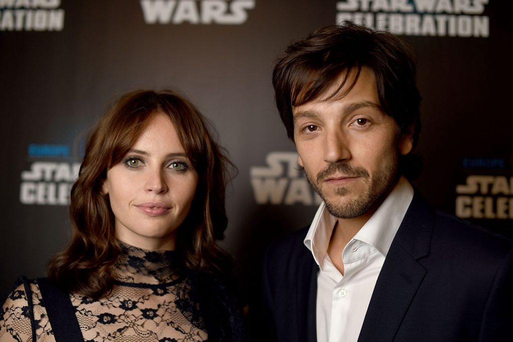 LONDON, ENGLAND - JULY 15:  Felicity Jones and Diego Luna attend the Star Wars Celebration at ExCel on July 15, 2016 in London, England.  (Photo by Ben A. Pruchnie/Getty Images for Walt Disney Studios) *** Local Caption *** Felicity Jones; Diego Luna