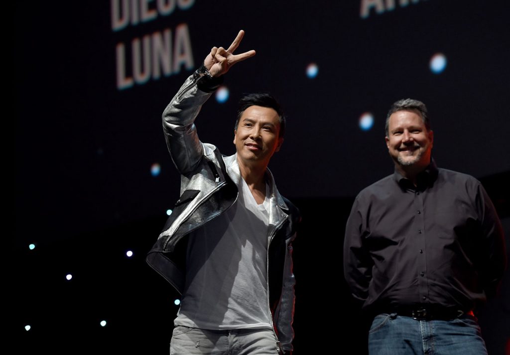 LONDON, ENGLAND - JULY 15:  Donnie Yen and John Knoll on stage during the Rogue One Panel at the Star Wars Celebration 2016 at ExCel on July 15, 2016 in London, England.  (Photo by Ben A. Pruchnie/Getty Images for Walt Disney Studios) *** Local Caption *** Donnie Yen; John Knoll