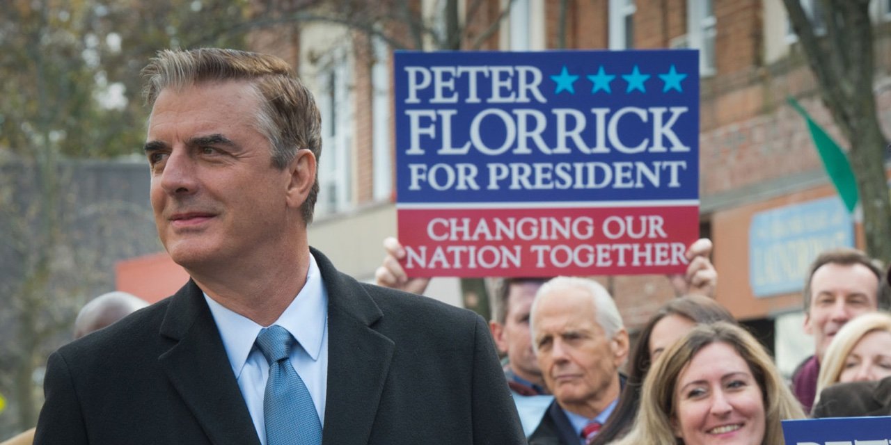 Imagen del personaje Peter Florrick (Chris Noth) en la serie The good wife durante la campaña