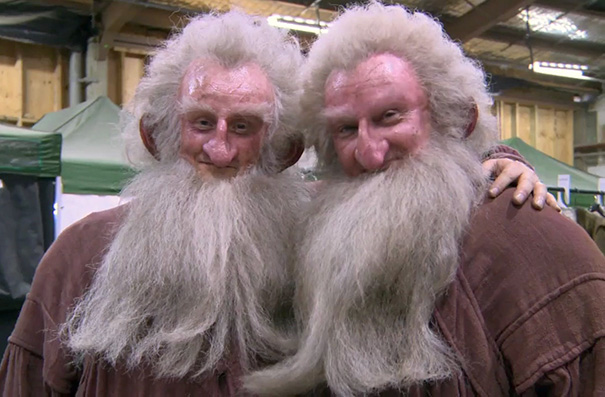Ken Stott y su doble Peter Dillon en El hobbit